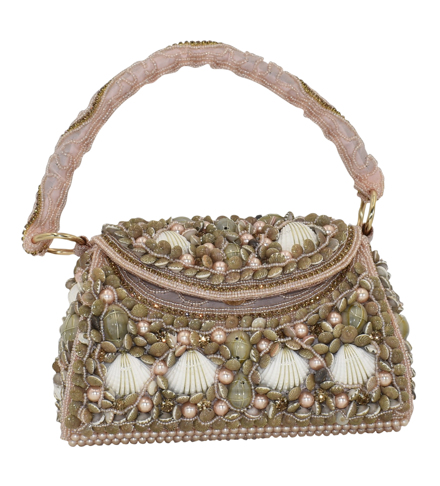 Malana Merino Shell Pearl Beaded Embroidered Clutch with Detachable Sling Bag for Women