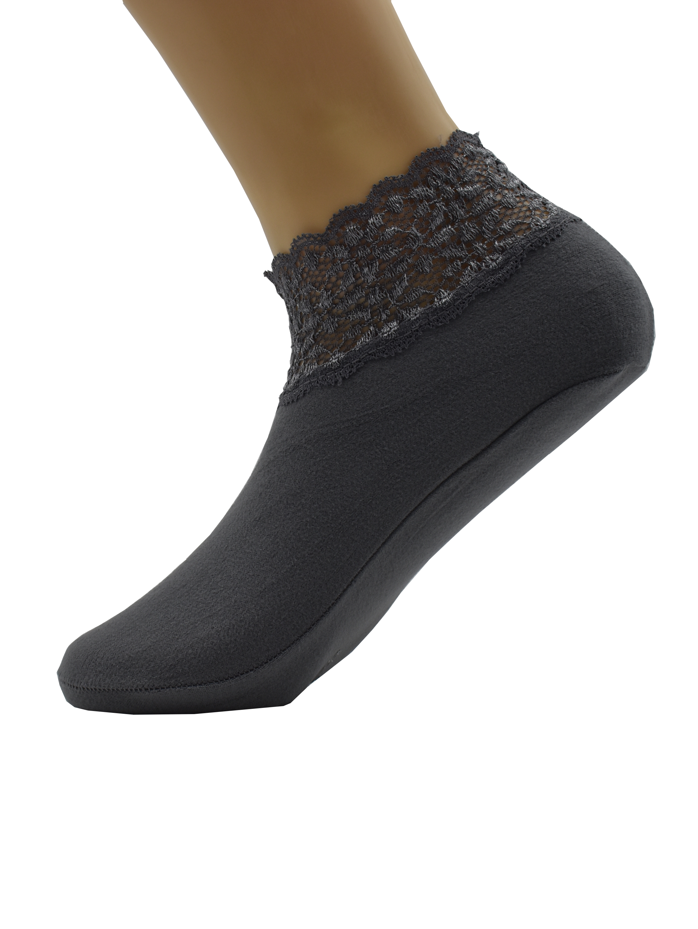 Malana Merino Grey Colour Lace Warm Socks, No Show Socks, Lace Comfortable Thermal Cotton Ankle Boat Socks, Pop Invisible Socks with Non-slip Bases for Women Girls (Pack of 3)