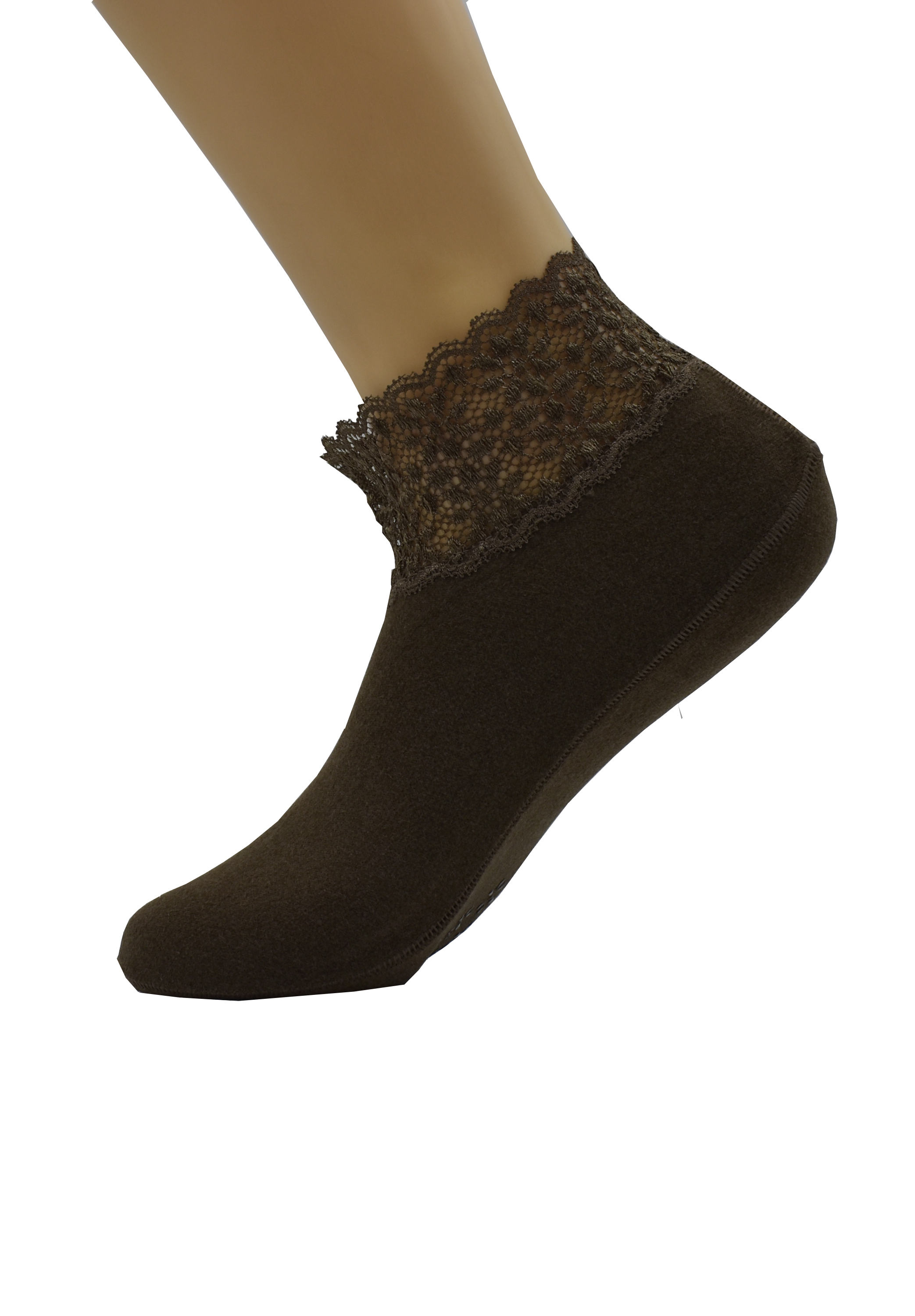 Malana Merino Brown Colour Lace Warm Socks, No Show Socks, Lace Comfortable Thermal Cotton Ankle Boat Socks, Pop Invisible Socks with Non-slip Bases for Women Girls (Pack of 2)