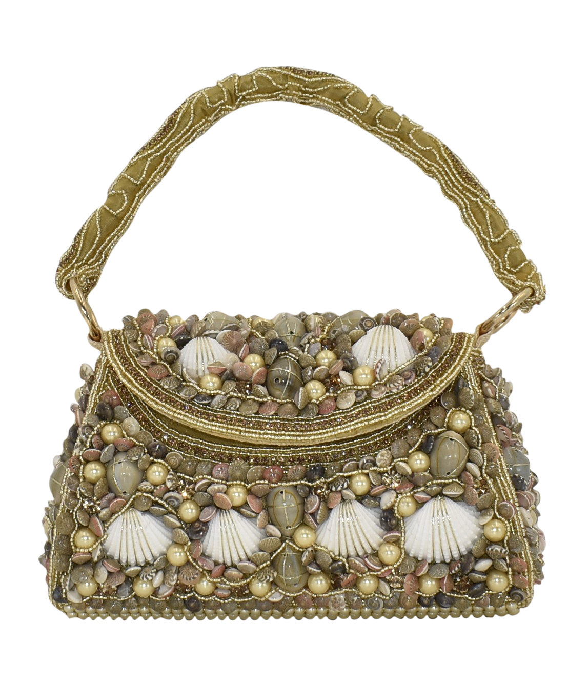 Malana Merino Shell Pearl Beaded Embroidered Clutch with Detachable Sling Bag for Women