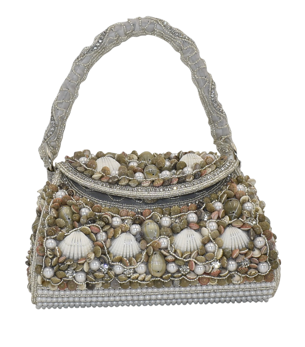 Malana Merino Shell Pearl Beaded Embroidered Clutch with Detachable Sling Bag for Women