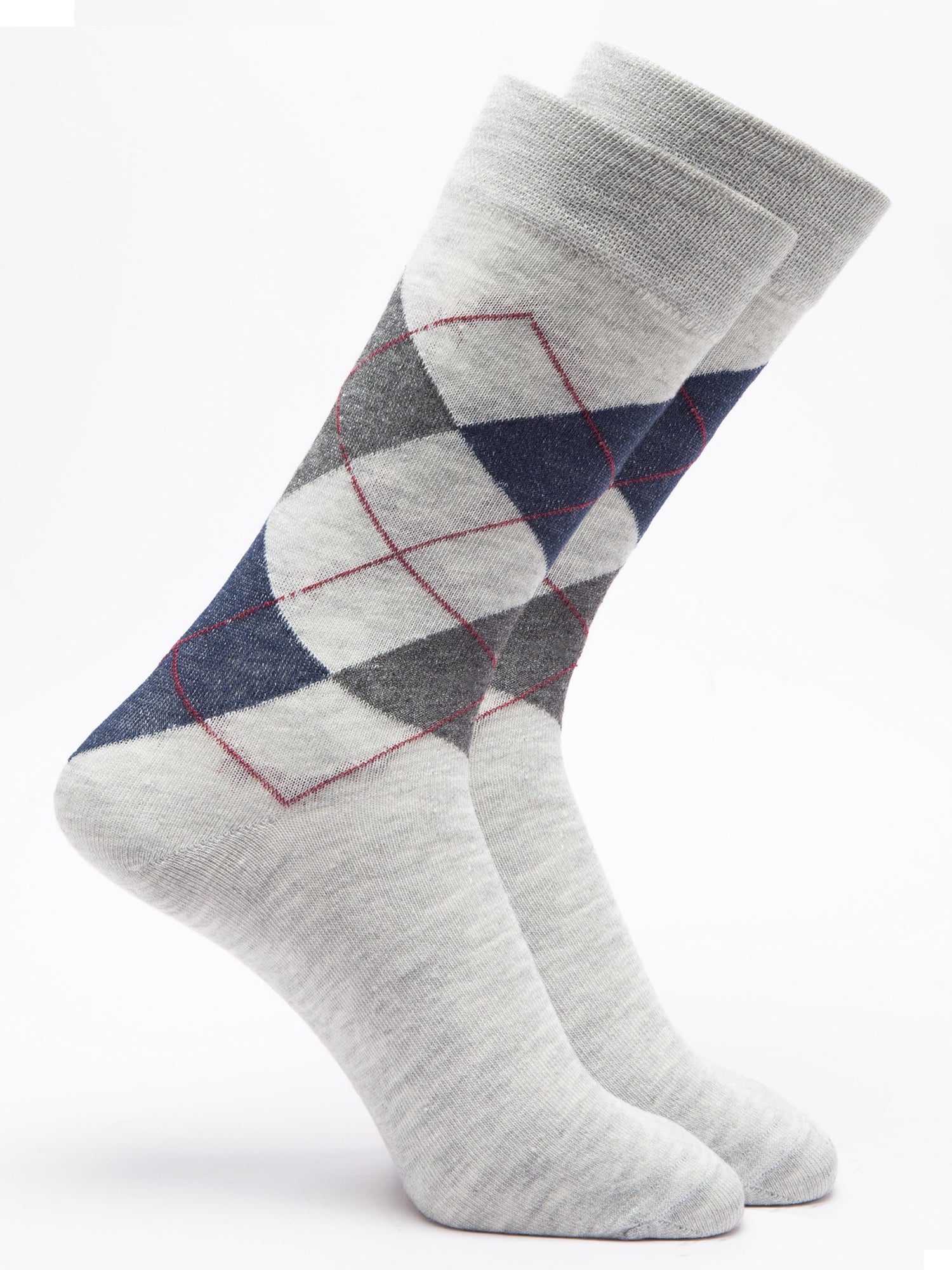 Malana Merino Men's Grey Patterned Calf-Lengh Cotton Socks (Pack of 2) Grey