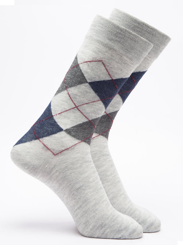Malana Merino Men's Grey Patterned Calf-Lengh Cotton Socks (Pack of 2) Grey