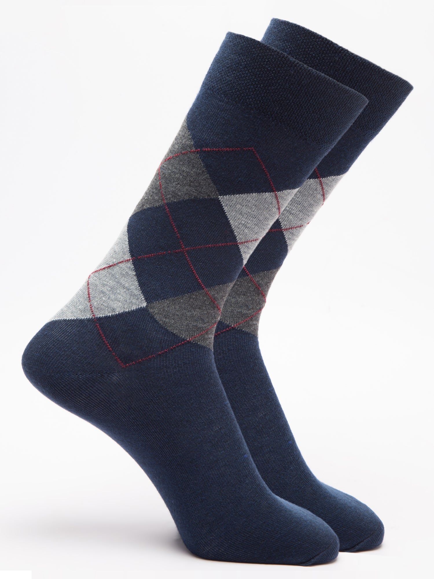 Malana Merino Men's Grey Patterned Calf-Lengh Cotton Socks (Pack of 2) Navy Blue