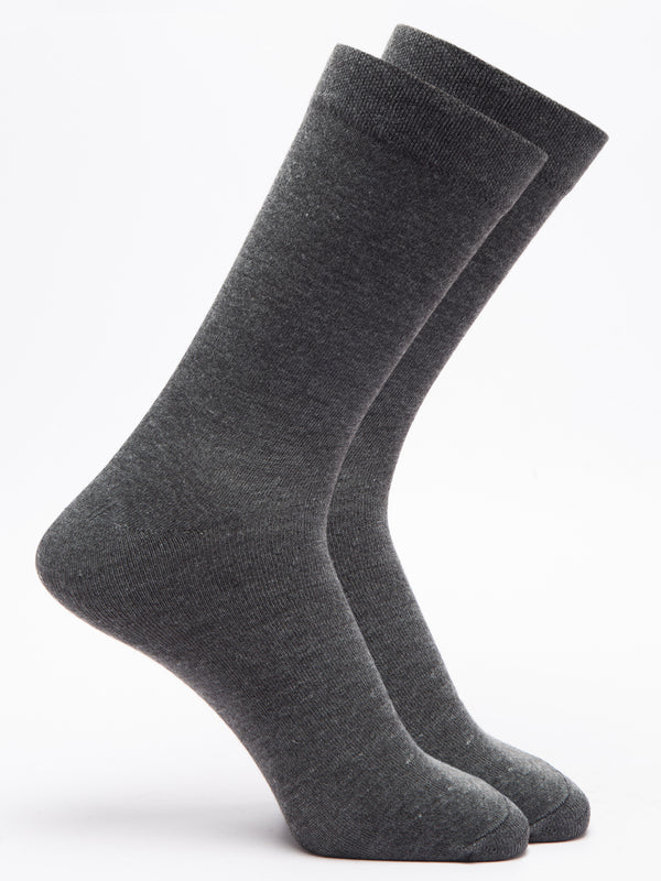 Malana Merino Men's Plane Calf-Lengh Cotton Socks (Pack of 2) Dark Grey