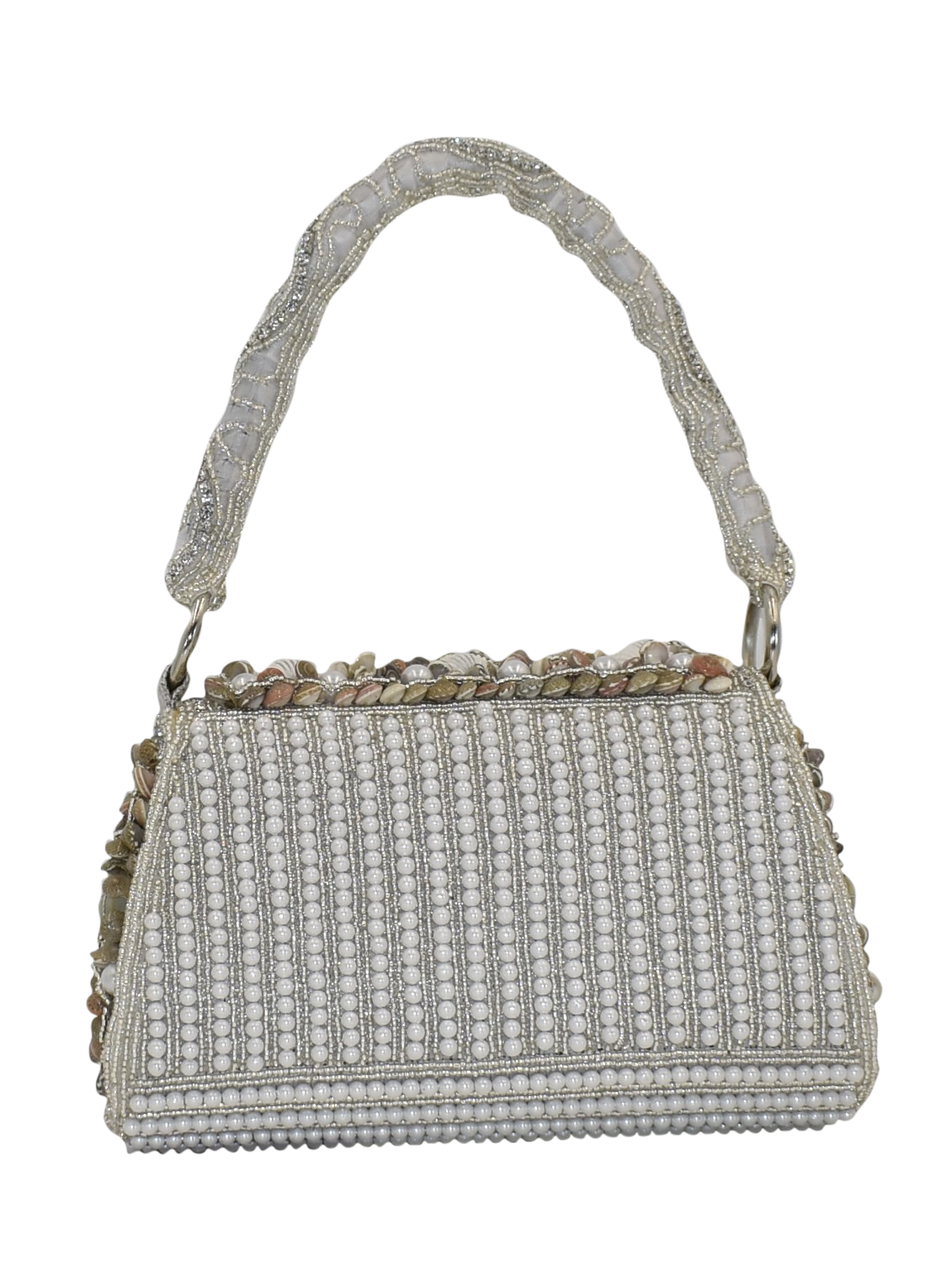 Malana Merino Shell Pearl Beaded Embroidered Clutch with Detachable Sling Bag for Women