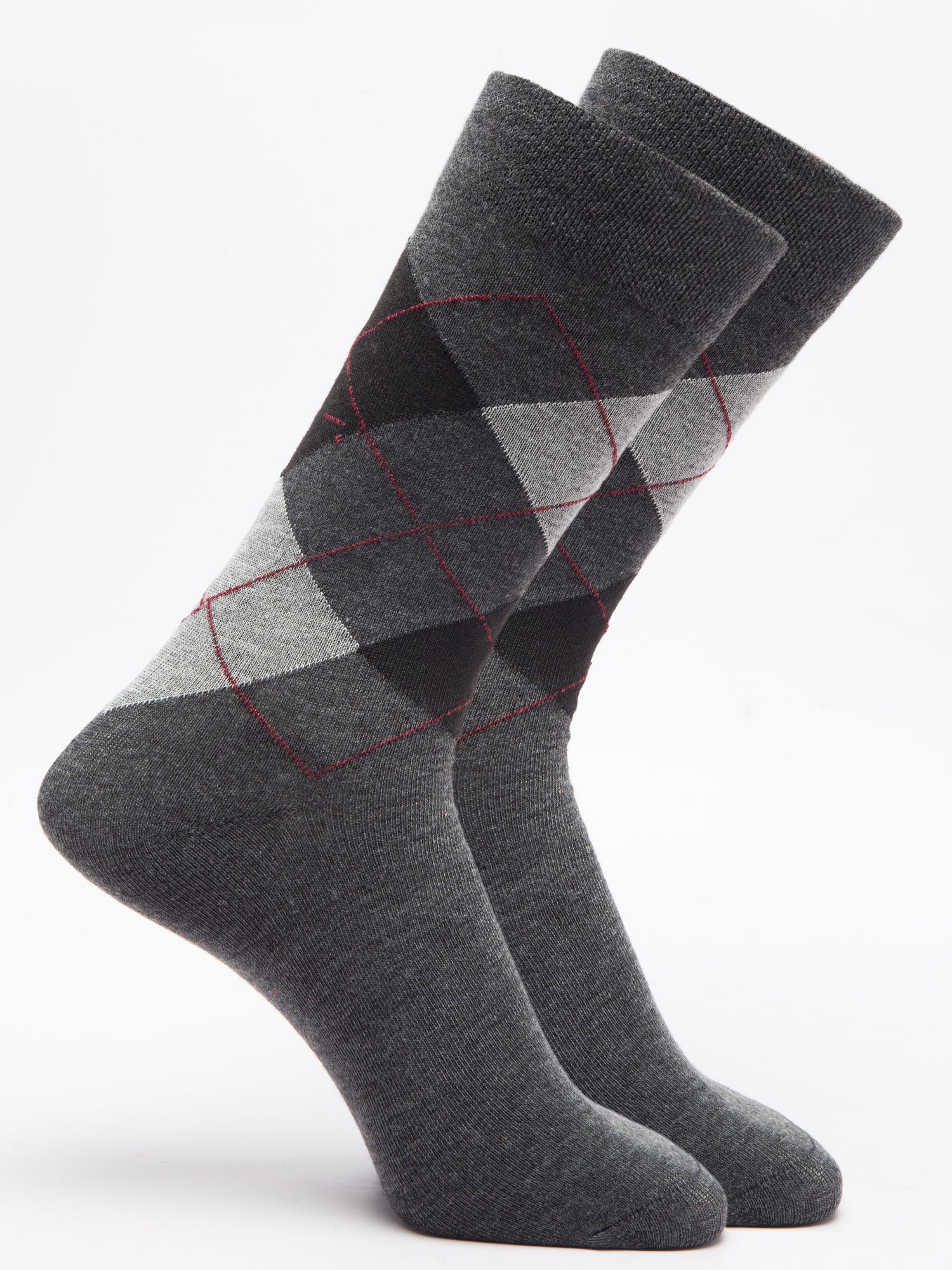 Malana Merino Men's Grey Patterned Calf-Lengh Cotton Socks (Pack of 2) Dark Grey