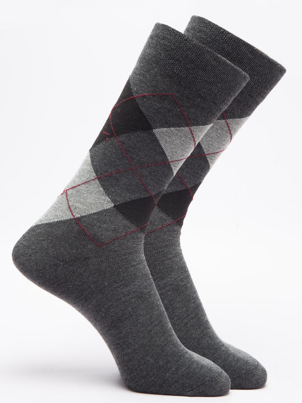 Malana Merino Men's Grey Patterned Calf-Lengh Cotton Socks (Pack of 2) Dark Grey