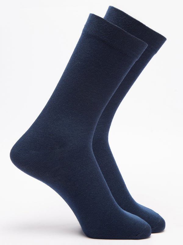 Malana Merino Men's Plane Calf-Lengh Cotton Socks (Pack of 2) Blue