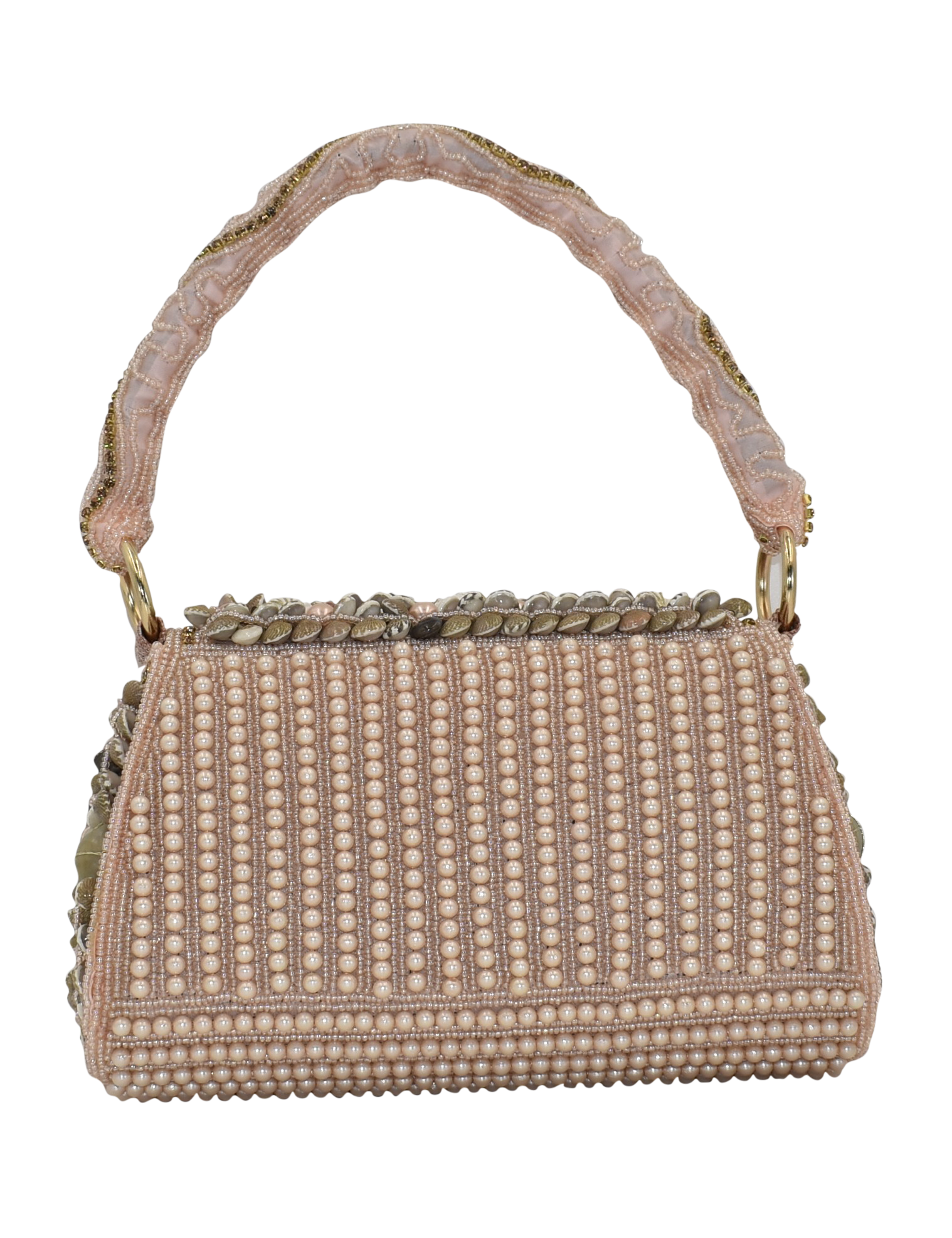 Malana Merino Shell Pearl Beaded Embroidered Clutch with Detachable Sling Bag for Women