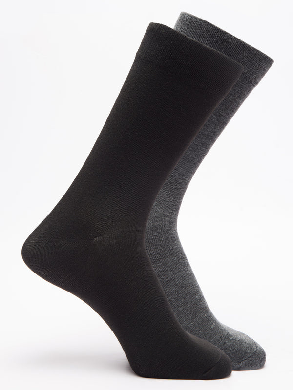 Malana Merino Men's Plane Calf-Lengh Cotton Socks (Pack of 2) Black, Dark Grey