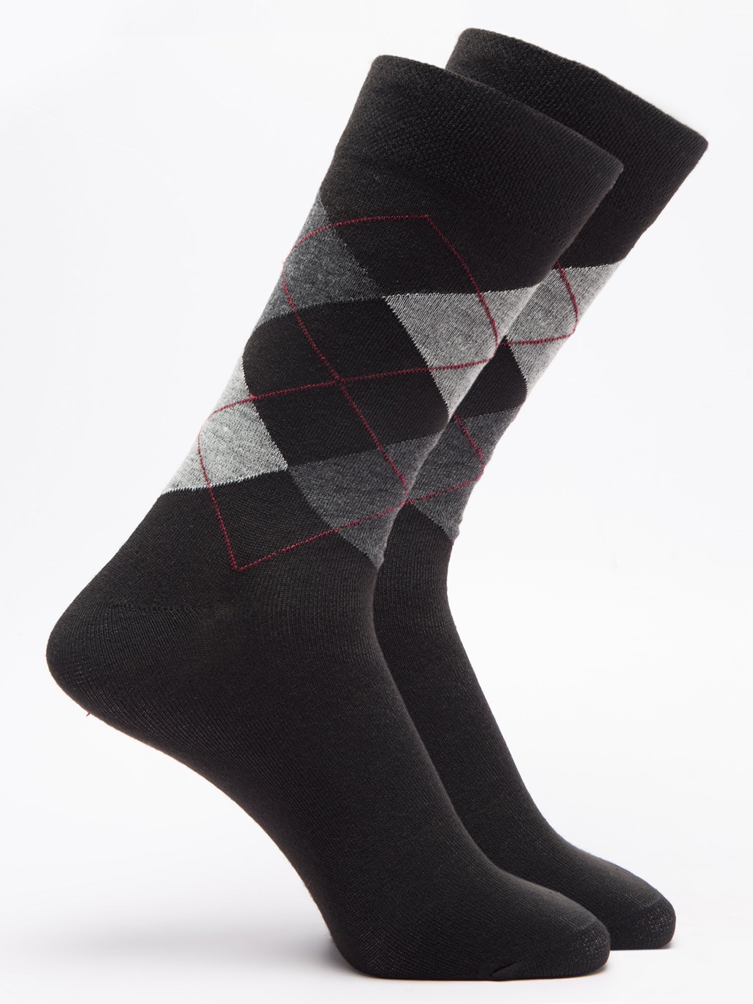 Malana Merino Men's Grey Patterned Calf-Lengh Cotton Socks (Pack of 2) Black