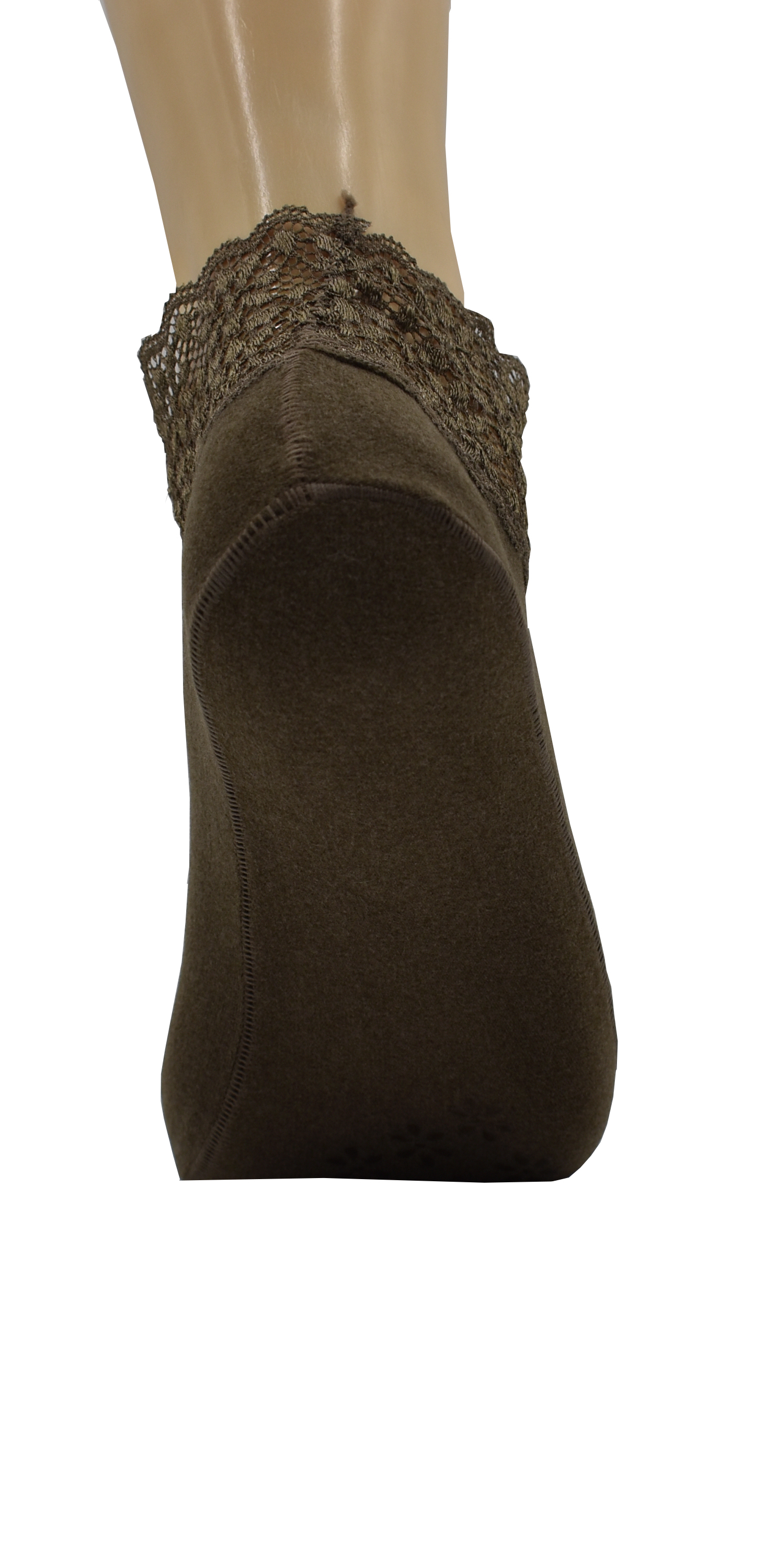 Malana Merino Brown Colour Lace Warm Socks, No Show Socks, Lace Comfortable Thermal Cotton Ankle Boat Socks, Pop Invisible Socks with Non-slip Bases for Women Girls (Pack of 2)