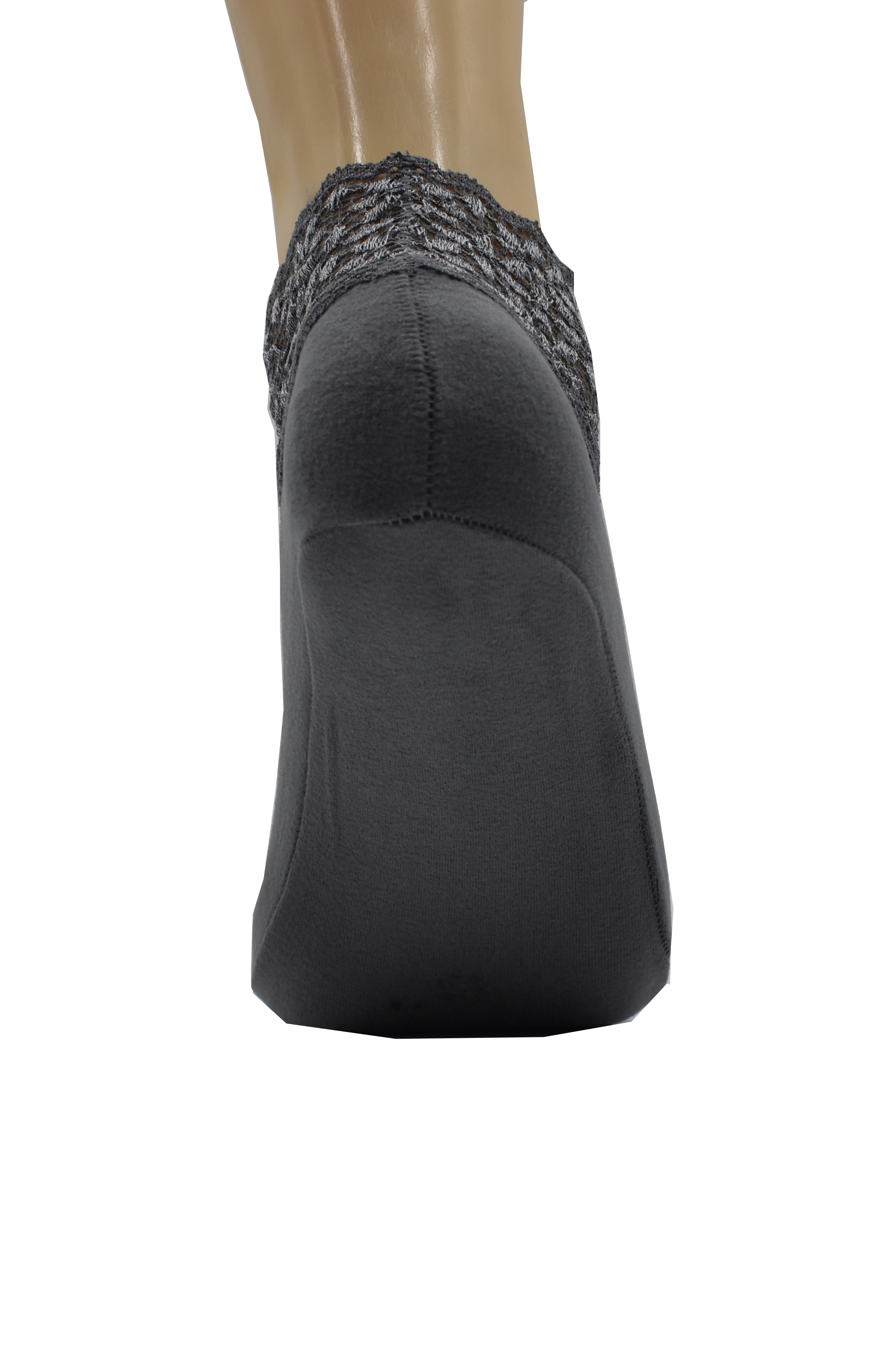 Malana Merino Grey Colour Lace Warm Socks, No Show Socks, Lace Comfortable Thermal Cotton Ankle Boat Socks, Pop Invisible Socks with Non-slip Bases for Women Girls (Pack of 3)