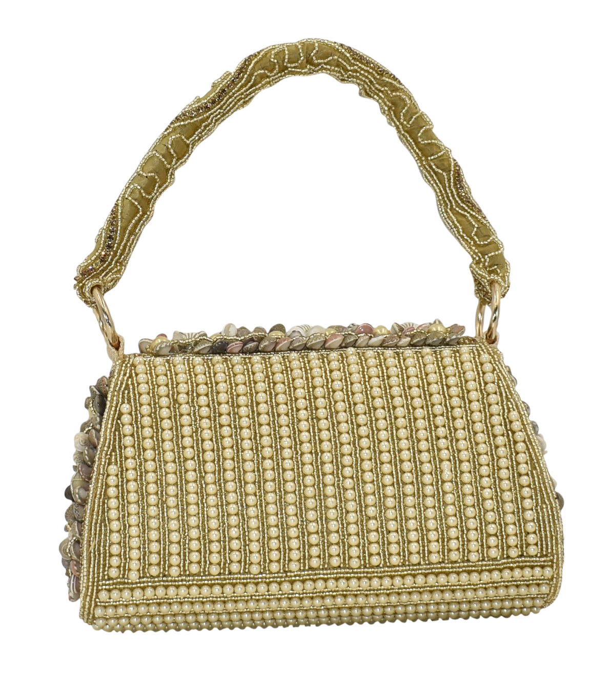 Malana Merino Shell Pearl Beaded Embroidered Clutch with Detachable Sling Bag for Women