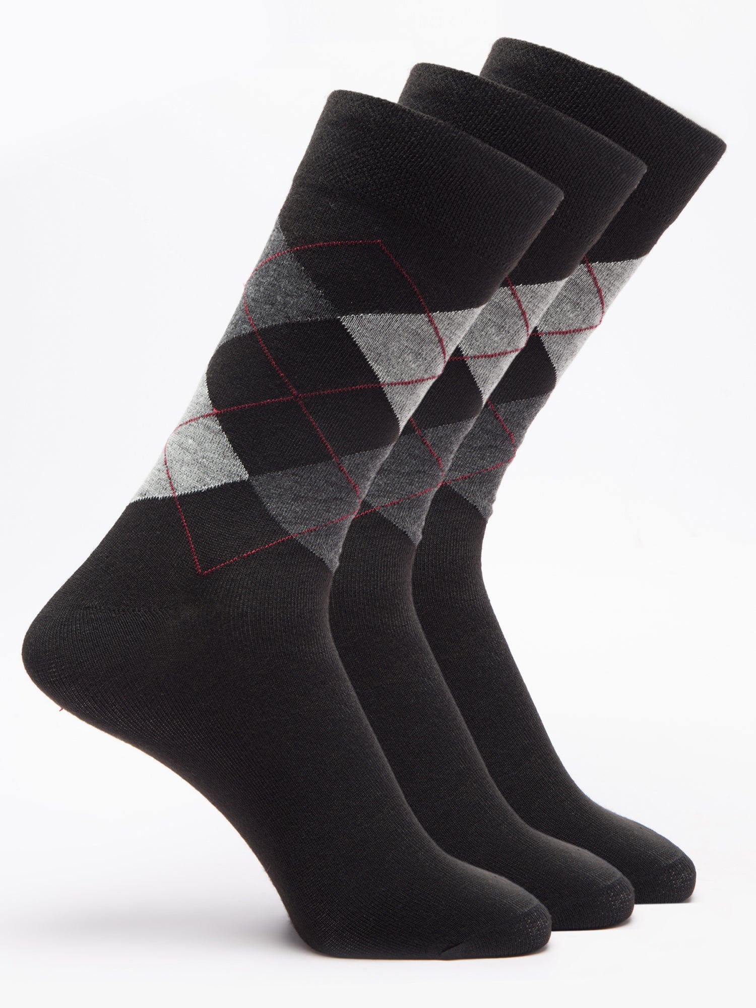Malana Merino Men's Grey Patterned Calf-Lengh Cotton Socks (Pack of 3) Black