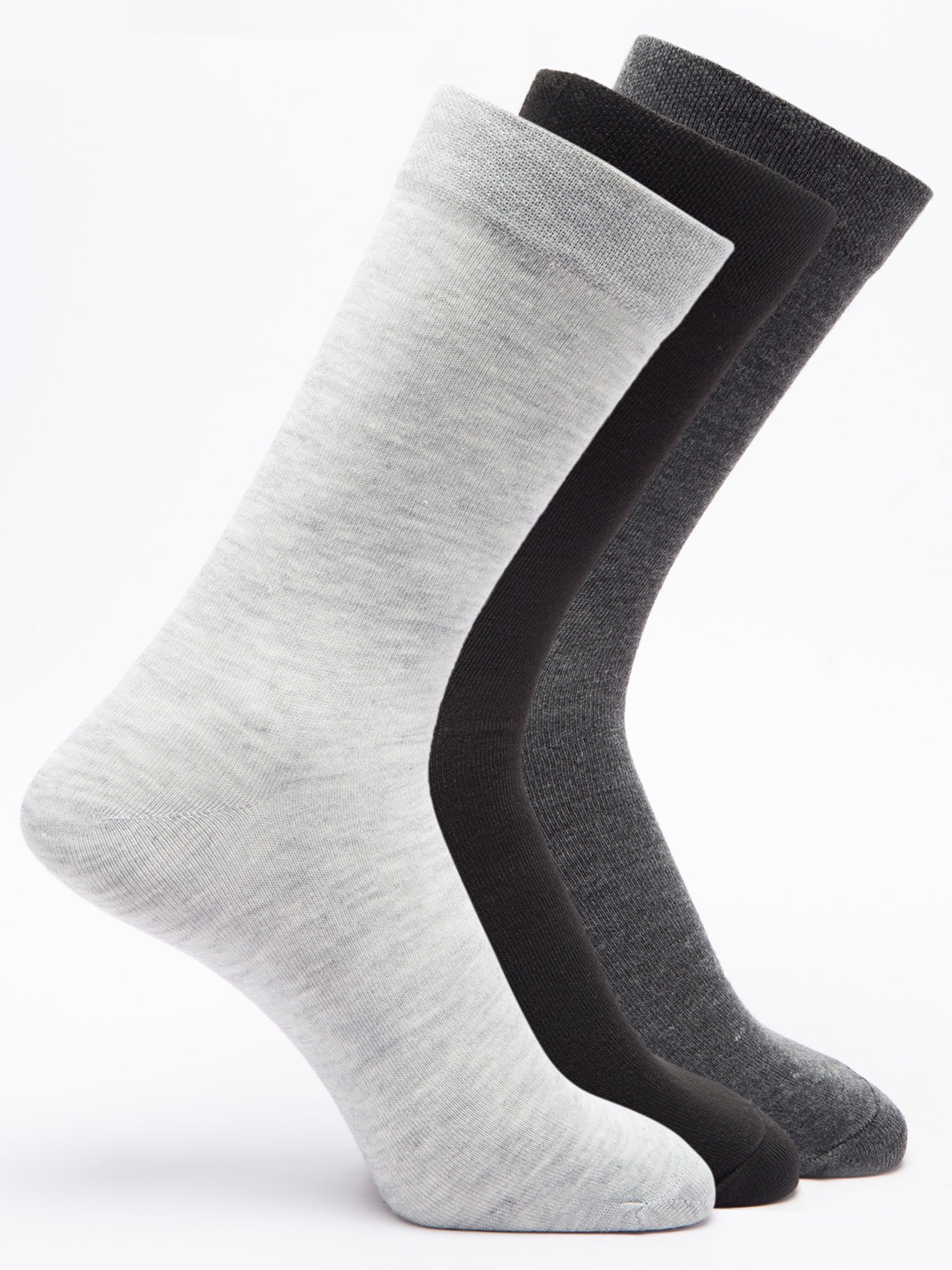 Malana Merino Men's Plane Calf-Lengh Cotton Socks (Pack of 3) Black, Dark Grey,Grey