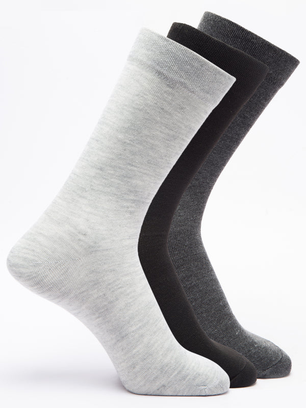 Malana Merino Men's Plane Calf-Lengh Cotton Socks (Pack of 3) Black, Dark Grey,Grey