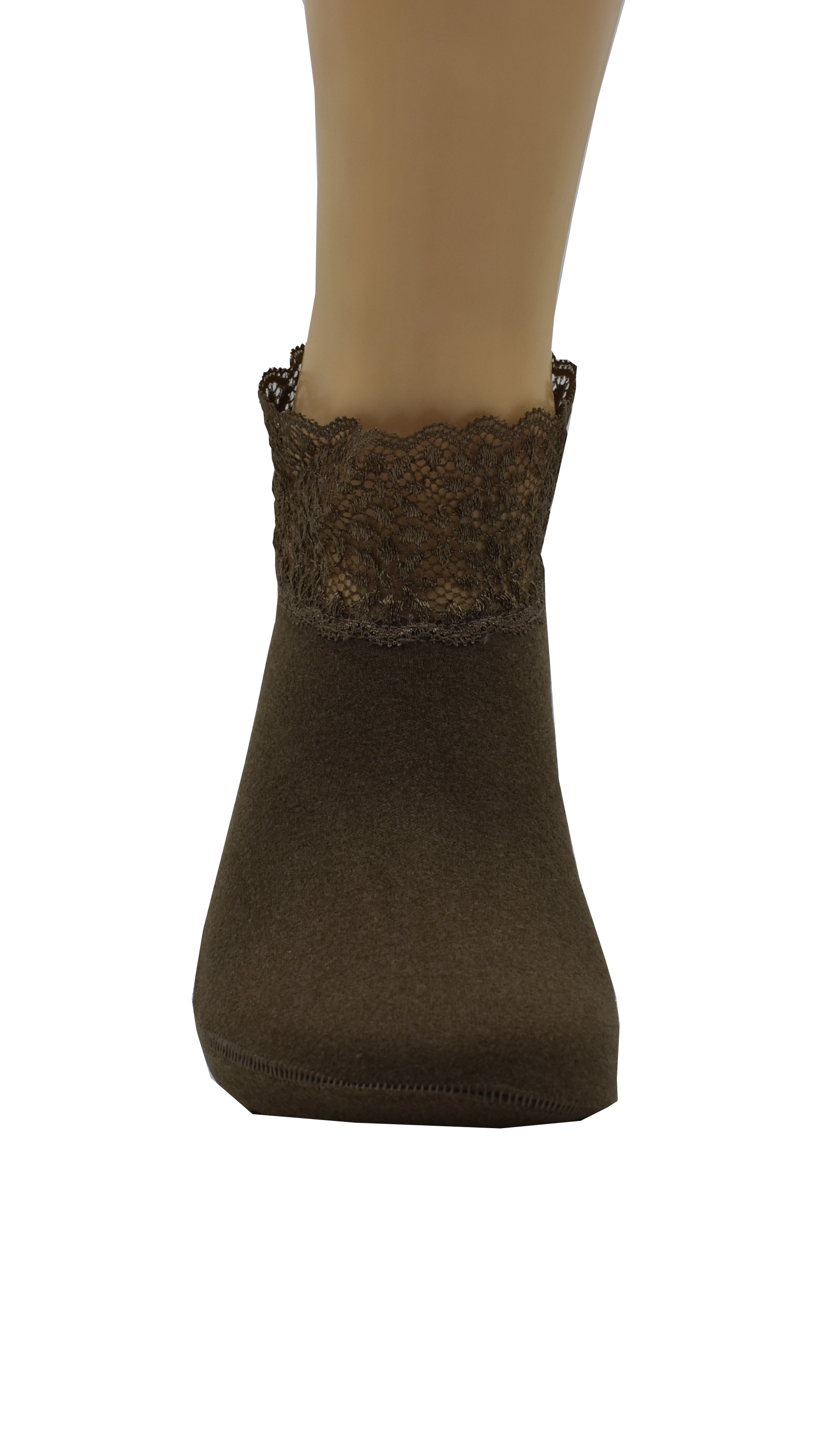 Malana Merino Brown Colour Lace Warm Socks, No Show Socks, Lace Comfortable Thermal Cotton Ankle Boat Socks, Pop Invisible Socks with Non-slip Bases for Women Girls (Pack of 3)