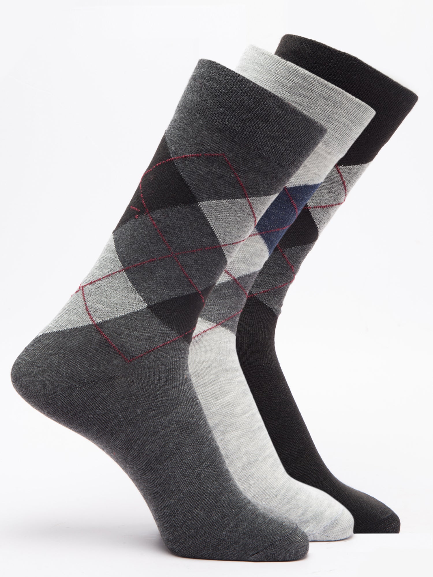 Malana Merino Men's Grey Patterned Calf-Lengh Cotton Socks (Pack of 3) Black,Dark Grey,Grey