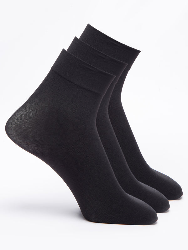 Malana Merino Black Colour Women/Girl's Nylon With Toe Socks (Pack of 3)