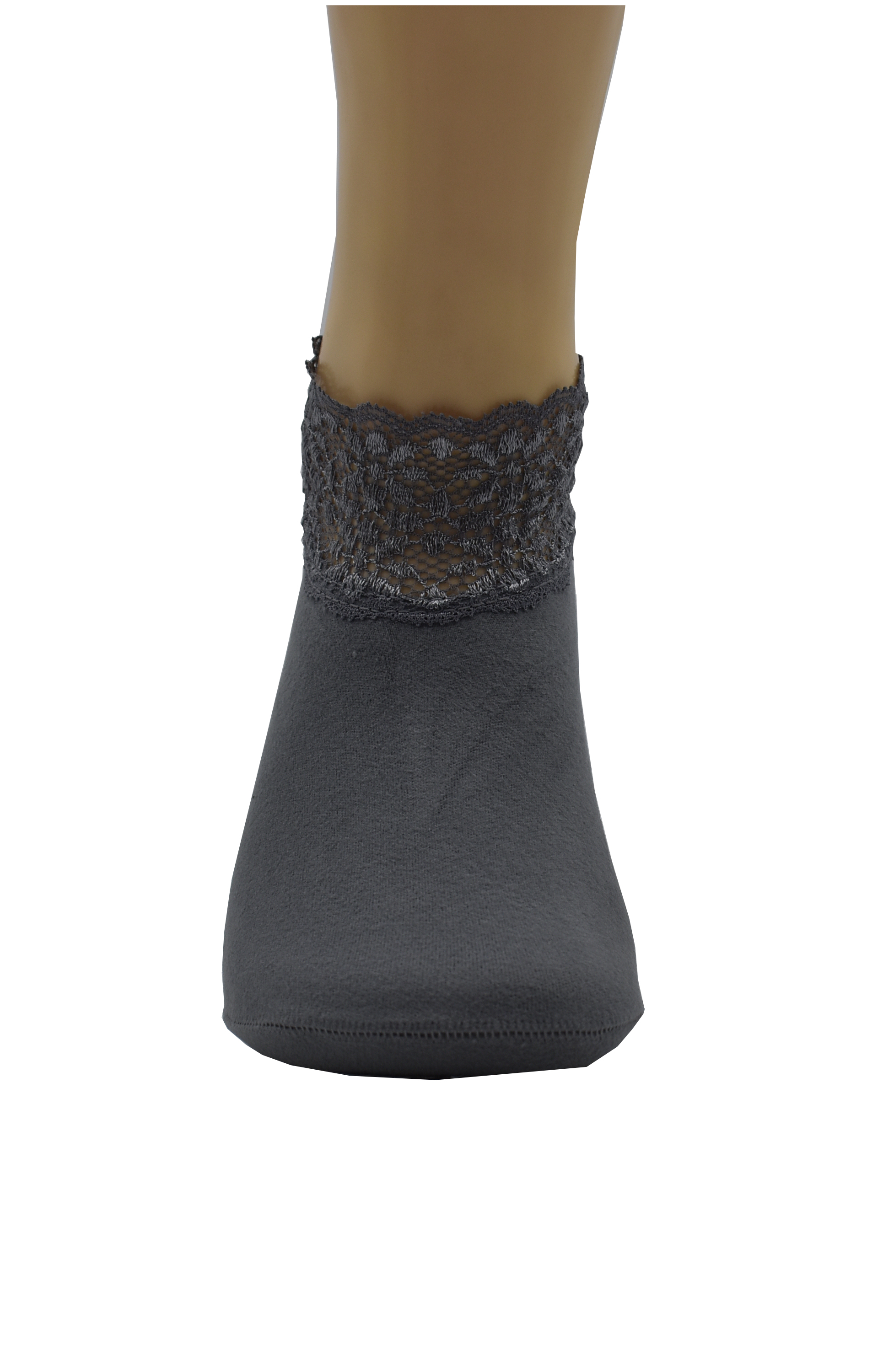 Malana Merino Grey Colour Lace Warm Socks, No Show Socks, Lace Comfortable Thermal Cotton Ankle Boat Socks, Pop Invisible Socks with Non-slip Bases for Women Girls (Pack of 3)