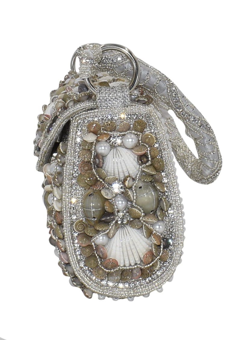 Malana Merino Shell Pearl Beaded Embroidered Clutch with Detachable Sling Bag for Women