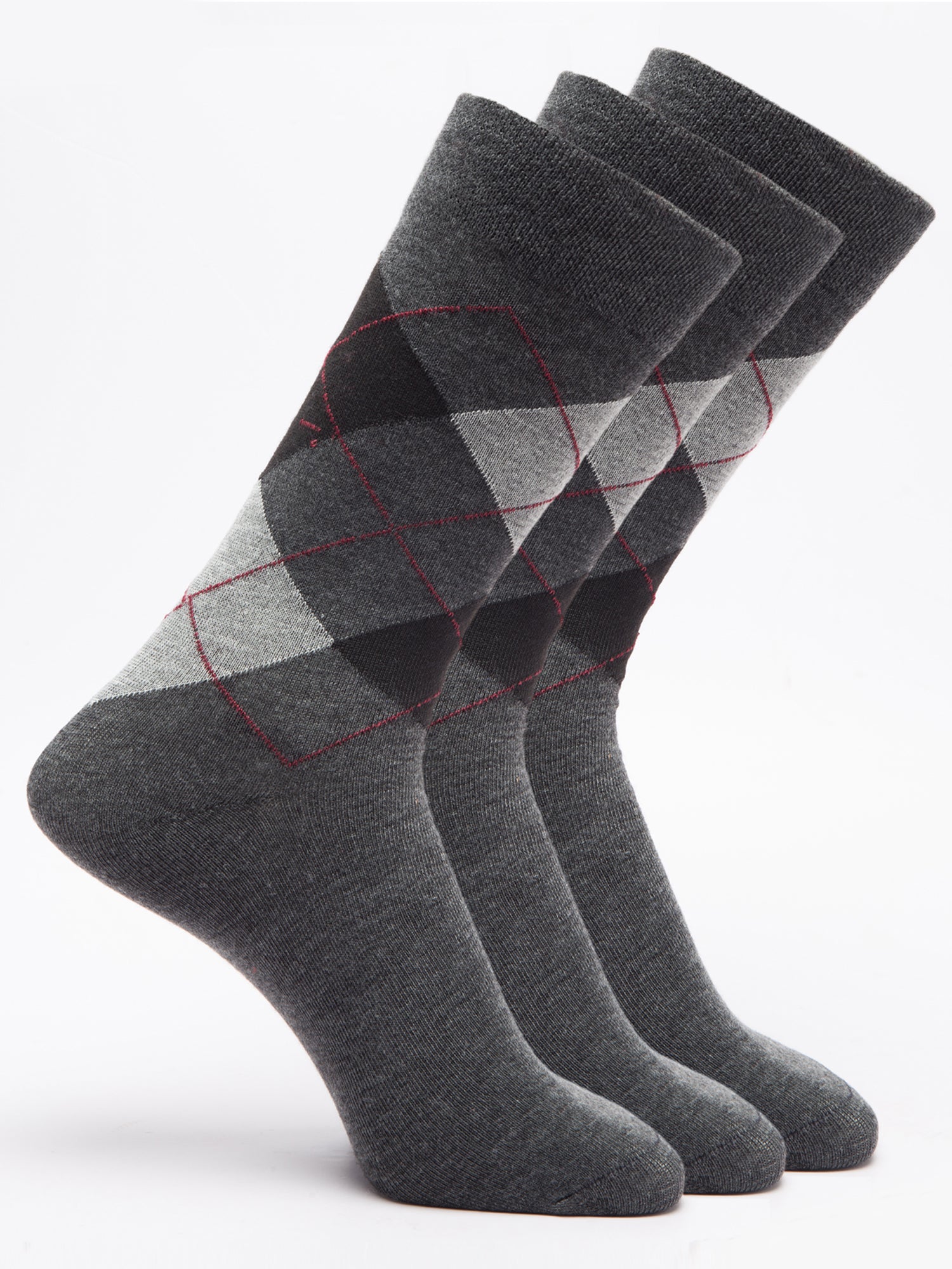 Malana Merino Men's Grey Patterned Calf-Lengh Cotton Socks (Pack of 3) Dark Grey