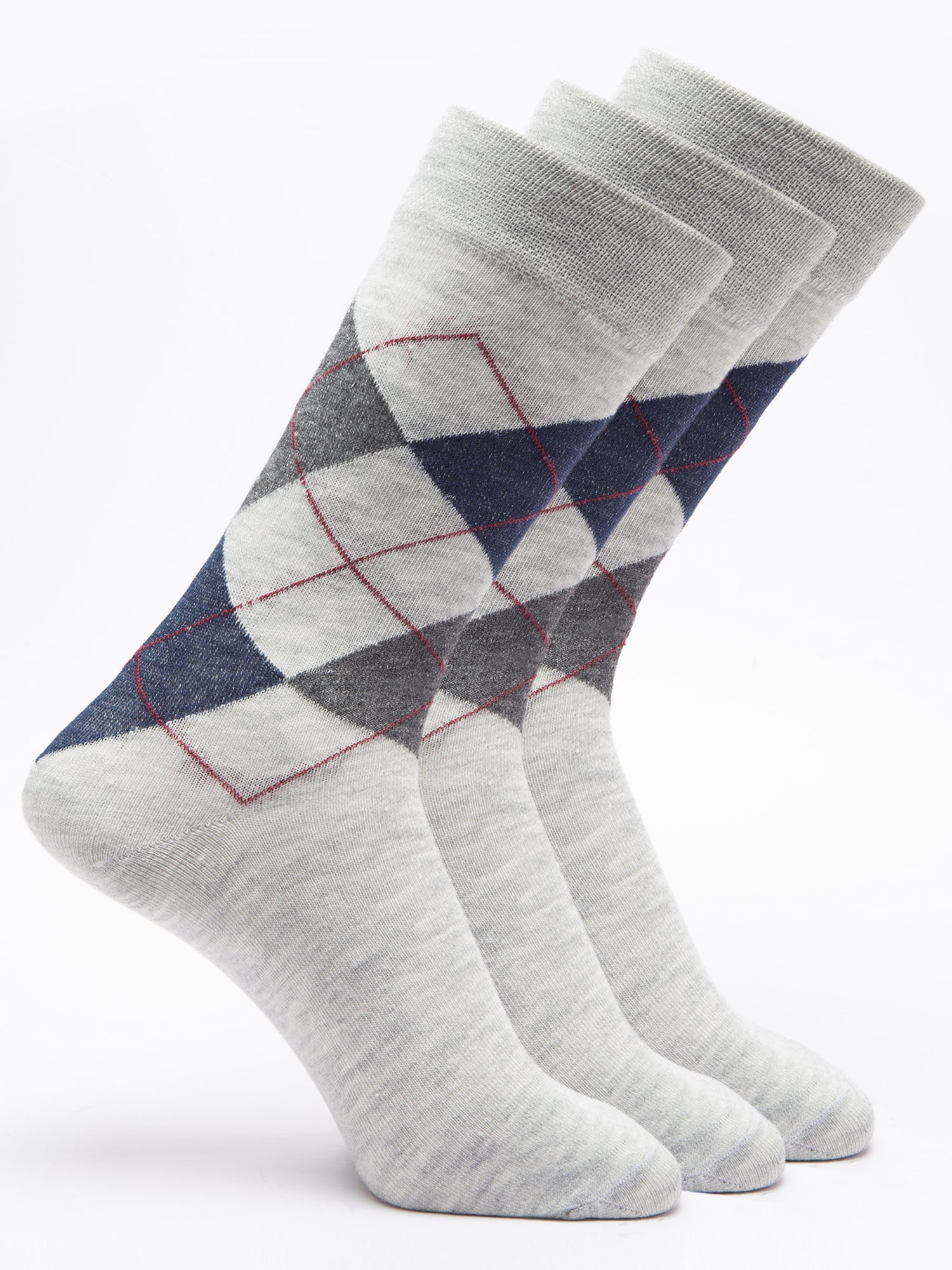 Malana Merino Men's Grey Patterned Calf-Lengh Cotton Socks (Pack of 3) Grey