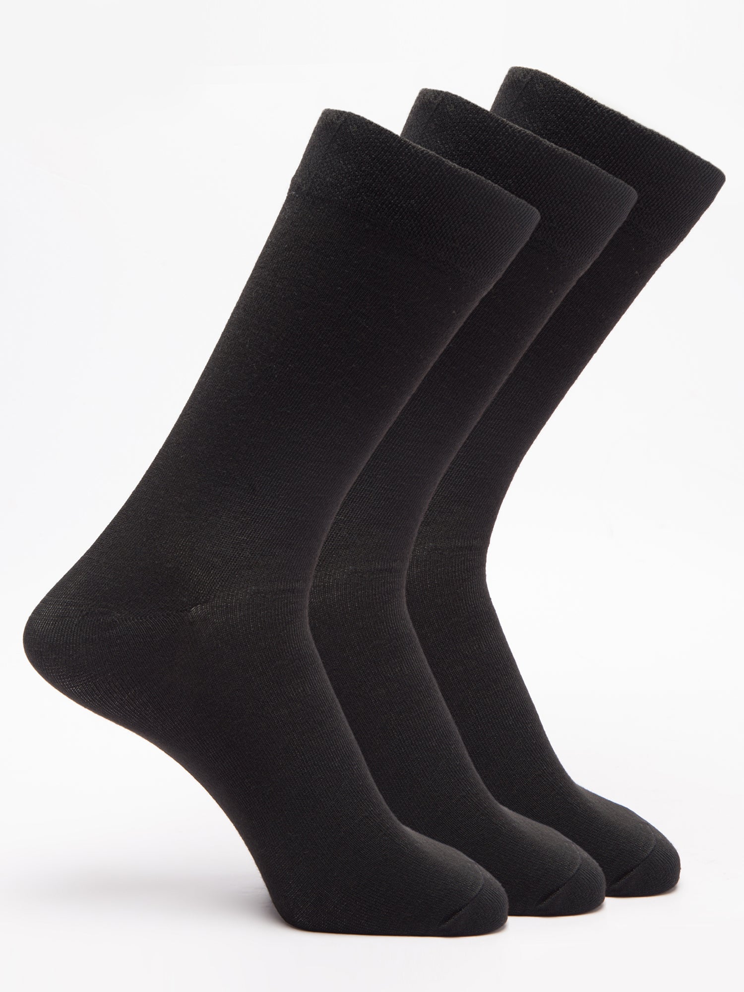 Malana Merino Men's Plane Calf-Lengh Cotton Socks (Pack of 3) Black