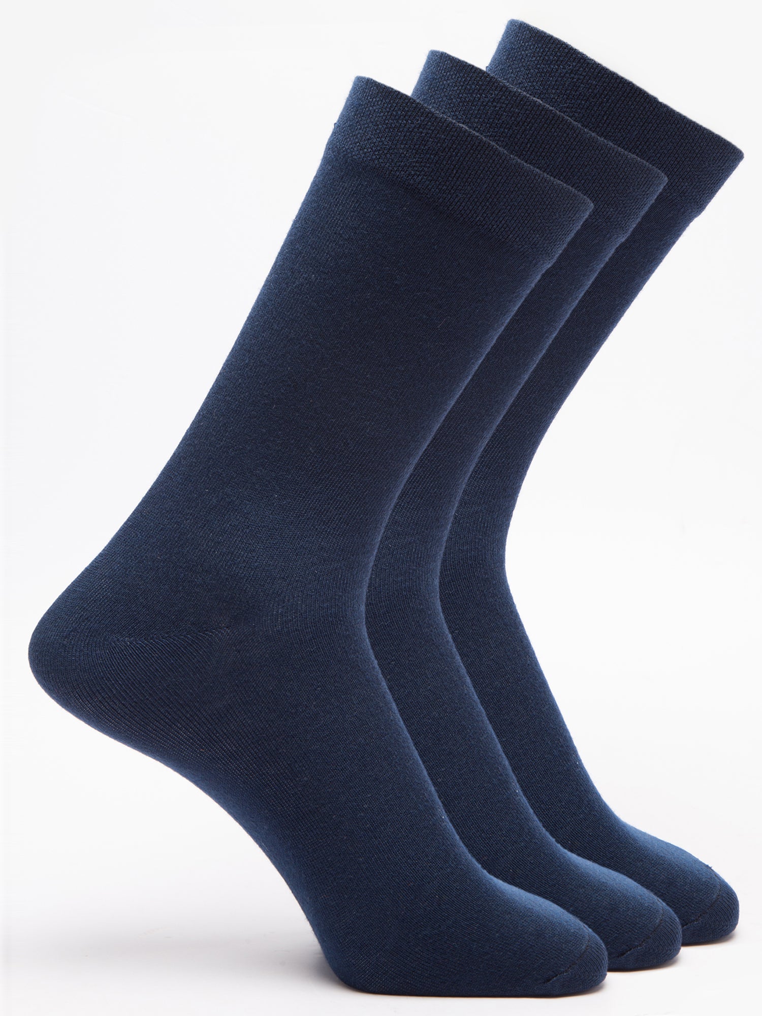 Malana Merino Men's Plane Calf-Lengh Cotton Socks (Pack of 3) Blue