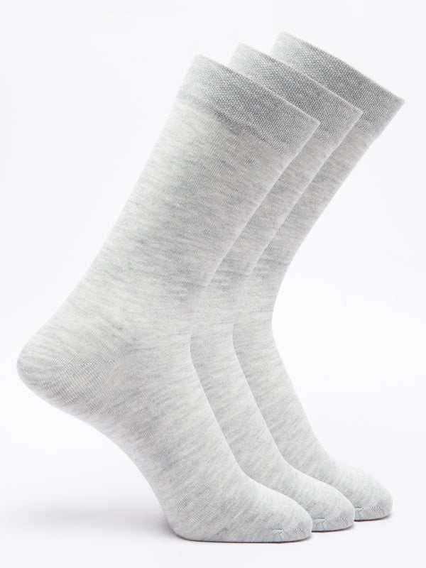 Malana Merino Men's Plane Calf-Lengh Cotton Socks (Pack of 3) Grey