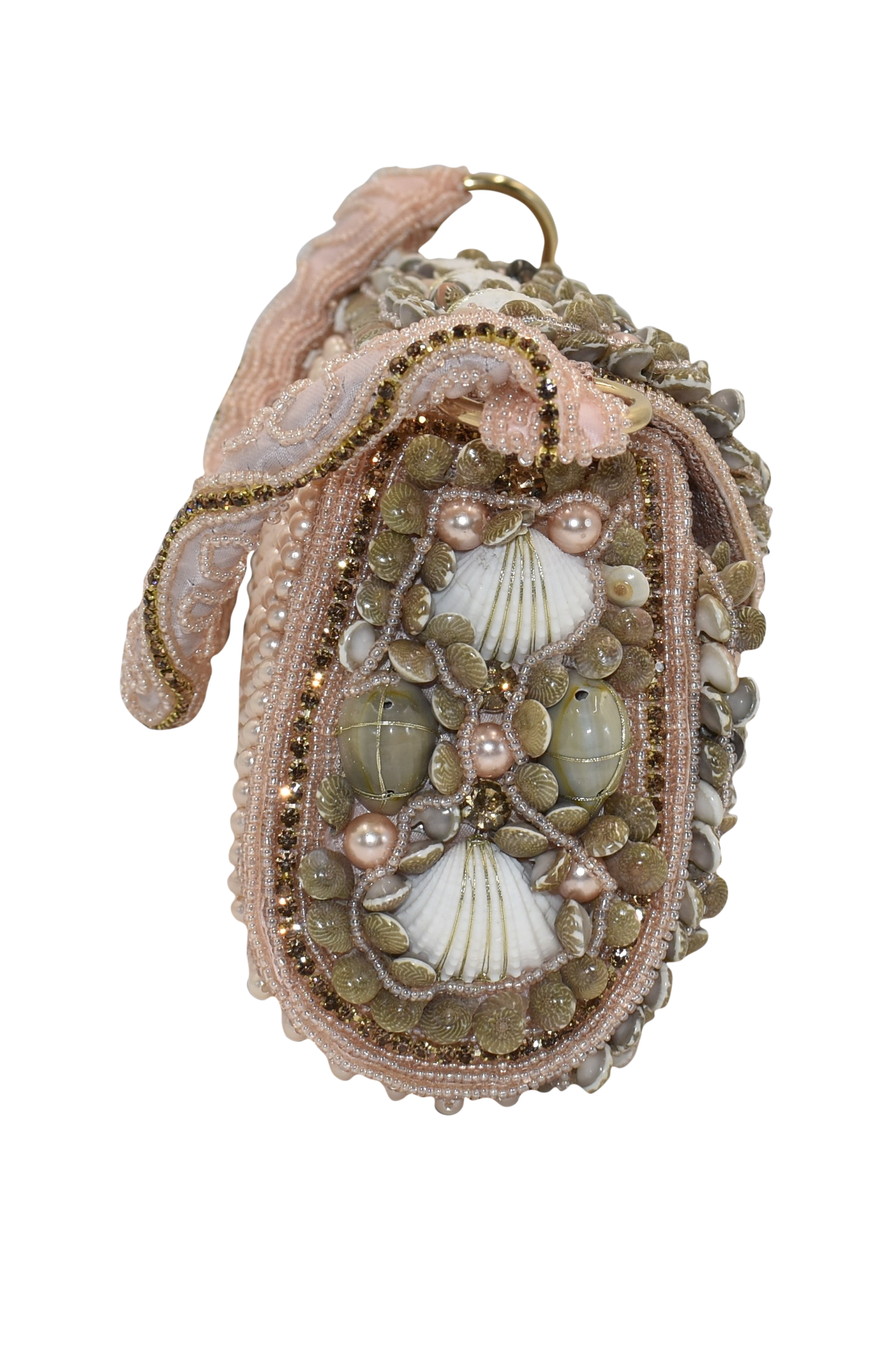 Malana Merino Shell Pearl Beaded Embroidered Clutch with Detachable Sling Bag for Women