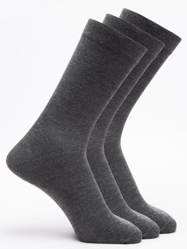 Malana Merino Men's Plane Calf-Lengh Cotton Socks (Pack of 3) Dark Grey