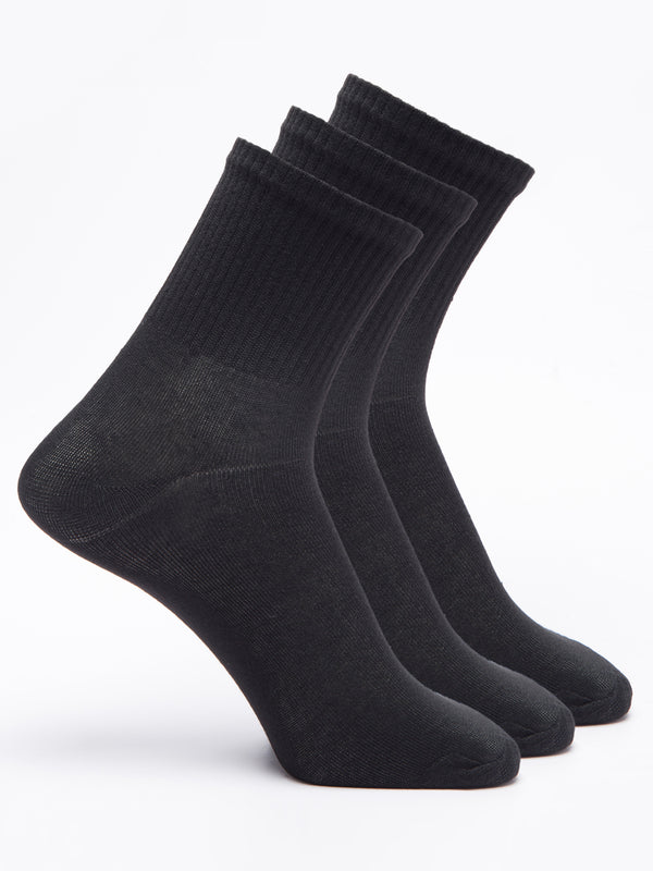 Malana Merino Diamond Men's Compact Cotton Terry Ankle Length Socks Black (Pack of 3)