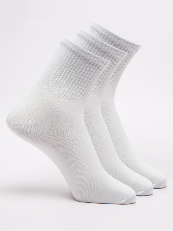Malana Merino Diamond Men's Compact Cotton Terry Ankle Length Socks White (Pack of 3)