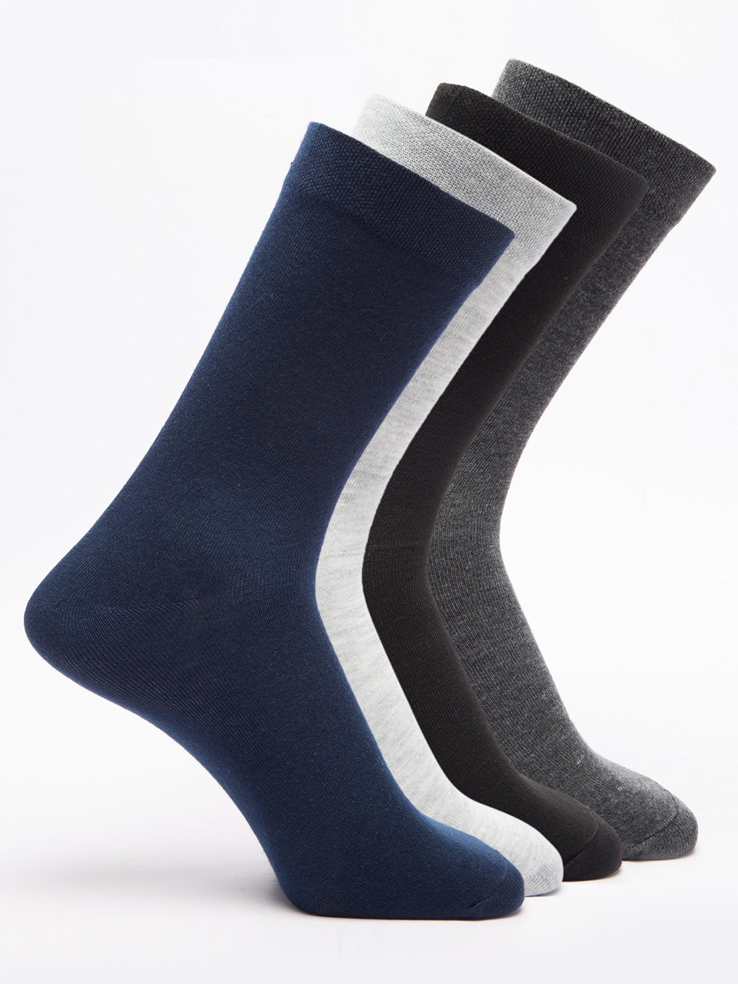 Malana Merino Men's Plane Calf-Lengh Cotton Socks (Pack of 4) Black, Dark Grey,Grey,Blue