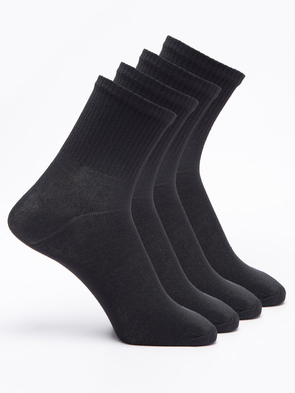 Malana Merino Diamond Men's Compact Cotton Terry Ankle Length Socks Black (Pack of 4)