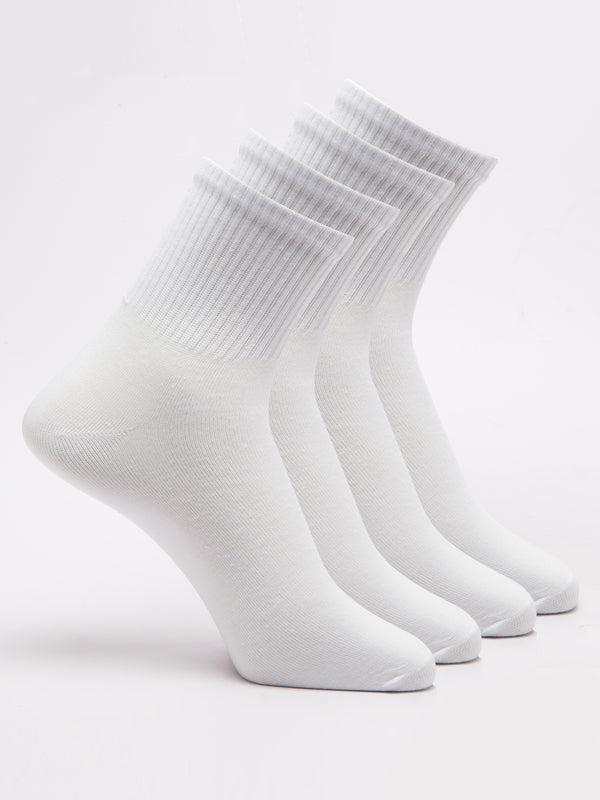 Malana Merino Diamond Men's Compact Cotton Terry Ankle Length Socks White (Pack of 4)