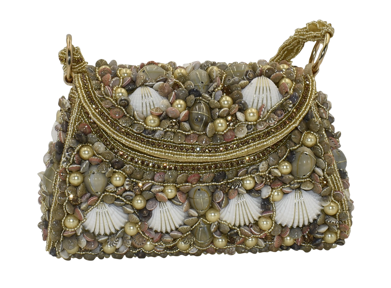 Malana Merino Shell Pearl Beaded Embroidered Clutch with Detachable Sling Bag for Women