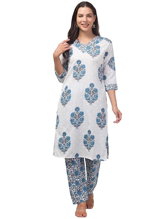 Malana Merino Girl/Women's Cotton Floral Print V - Neck 3 Pc Kurta Set (Demo)