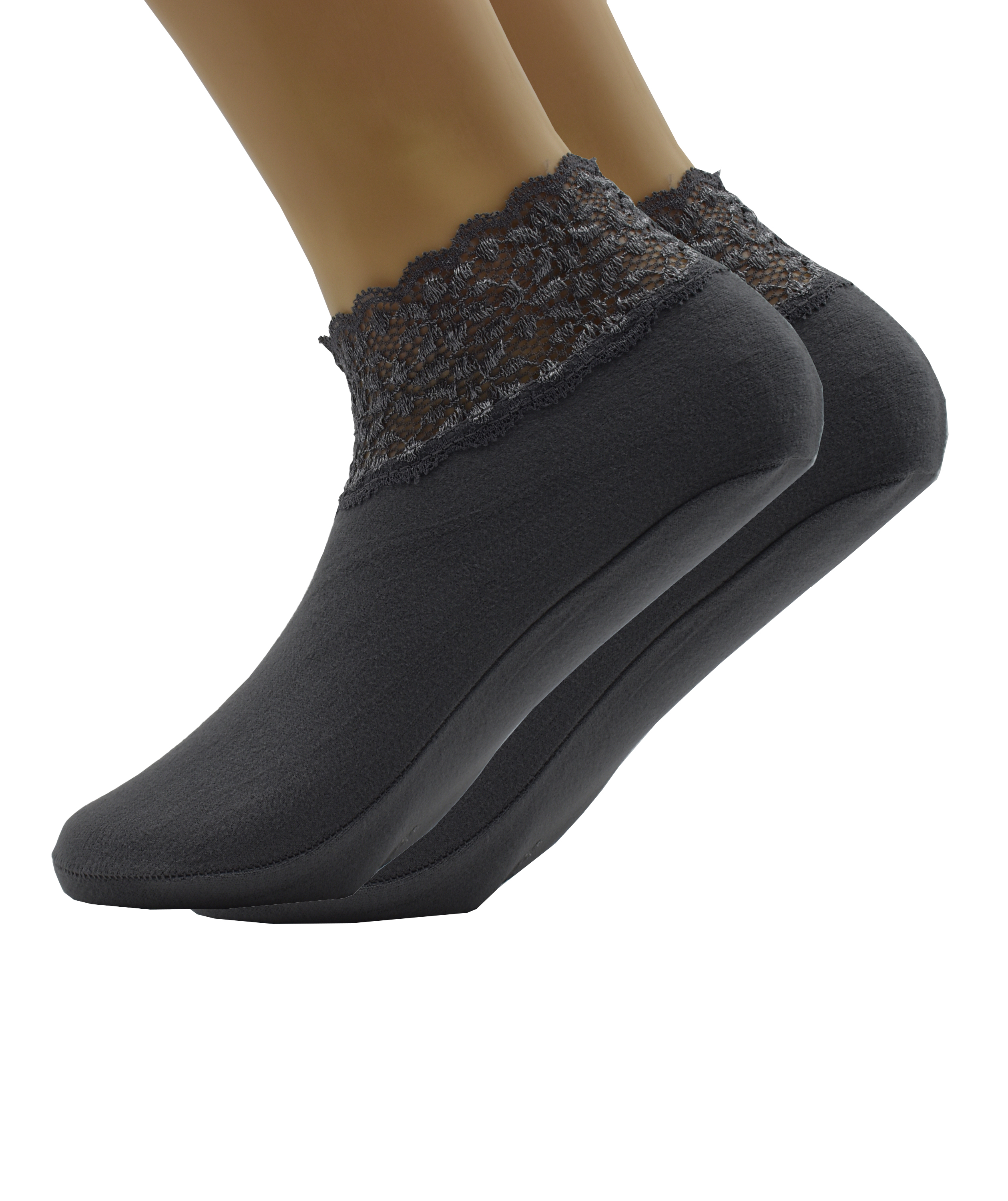 Malana Merino Grey Colour Lace Warm Socks, No Show Socks, Lace Comfortable Thermal Cotton Ankle Boat Socks, Pop Invisible Socks with Non-slip Bases for Women Girls (Pack of 2)