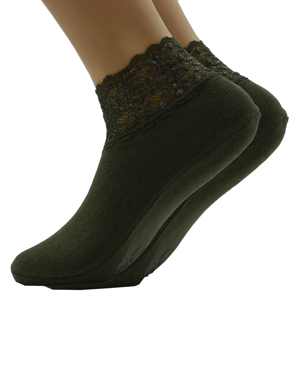 Malana Merino Mehndi Colour Lace Warm Socks, No Show Socks, Lace Comfortable Thermal Cotton Ankle Boat Socks, Pop Invisible Socks with Non-slip Bases for Women Girls (Pack of 2)