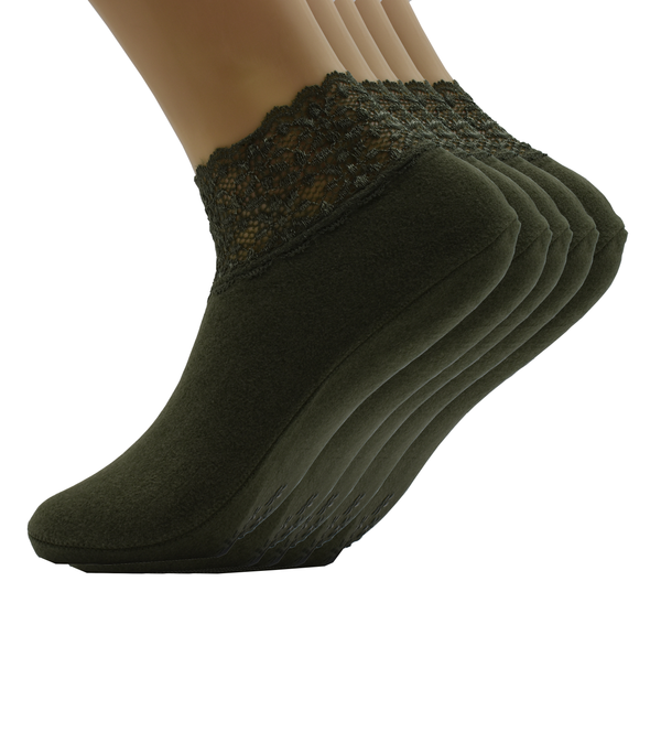 Malana Merino Mehndi Colour Lace Warm Socks, No Show Socks, Lace Comfortable Thermal Cotton Ankle Boat Socks, Pop Invisible Socks with Non-slip Bases for Women Girls (Pack of 5)