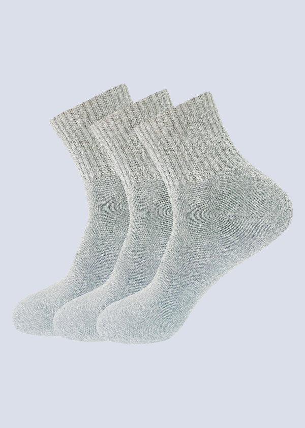 Malana Merino Men's Compact Cotton Ankle Length Socks - Moisture Wicking Breathable & Streachable (Pack of 3) - Grey
