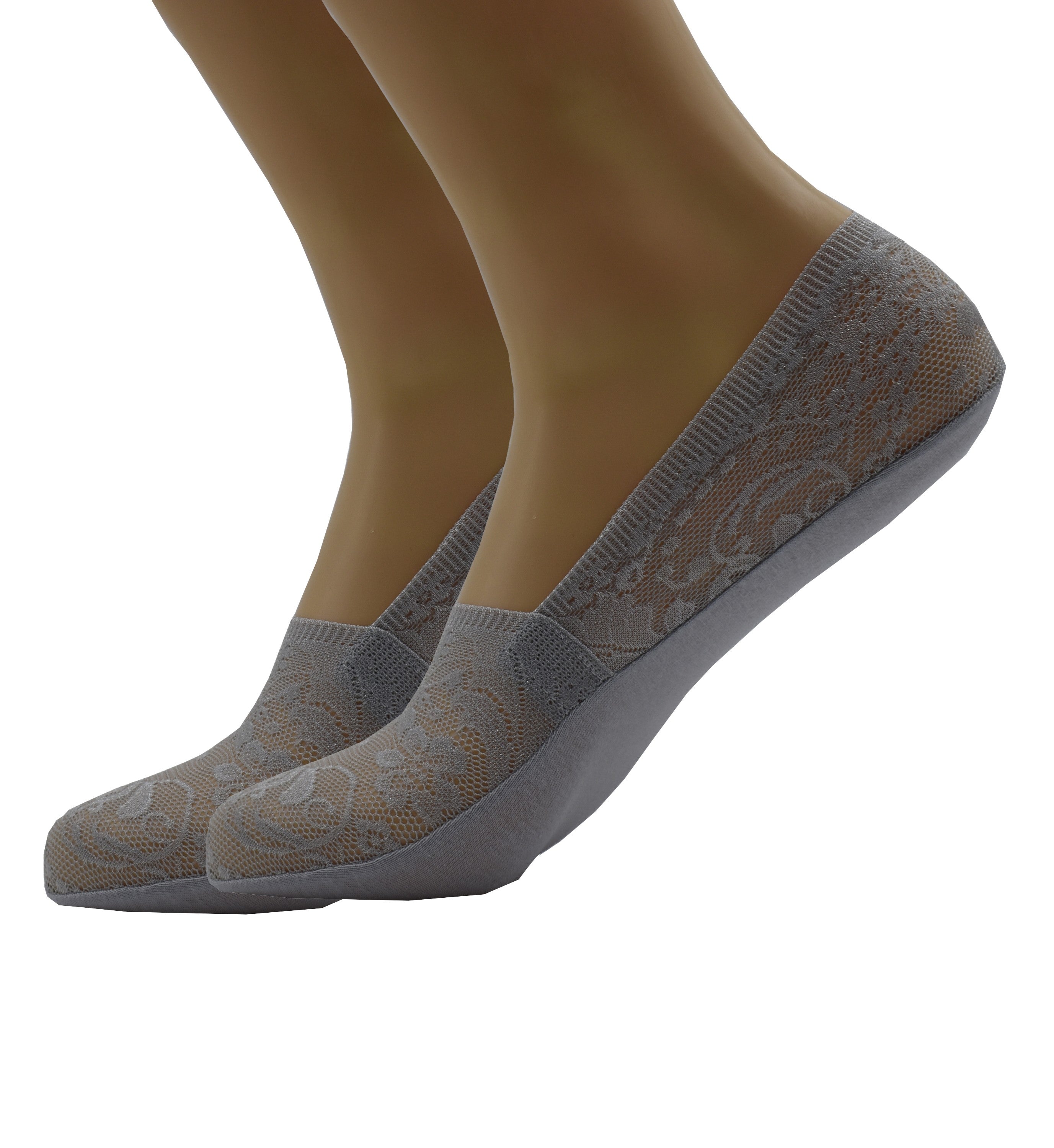 Malana Merino Grey Colour Women's & Girl's Anti-Skid Lace Socks Foot Cover/Footies Socks (Pack of 2)