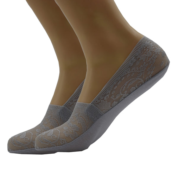 Malana Merino Grey Colour Women's & Girl's Anti-Skid Lace Socks Foot Cover/Footies Socks (Pack of 2)