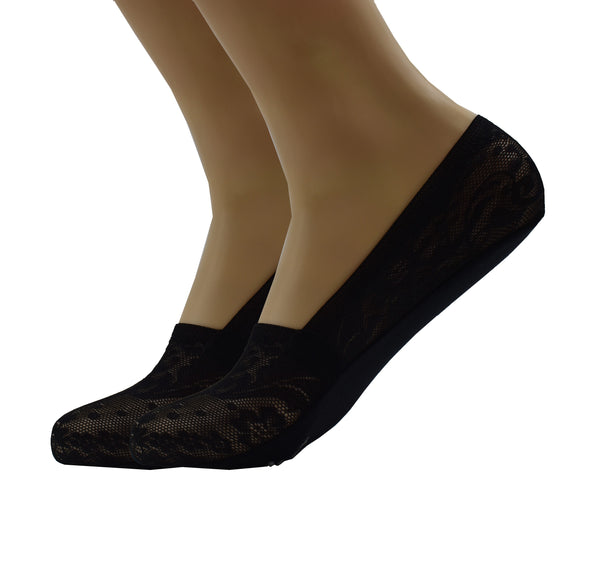 Malana Merino Black Colour Women's & Girl's Anti-Skid Lace Socks Foot Cover/Footies Socks (Pack of 2)