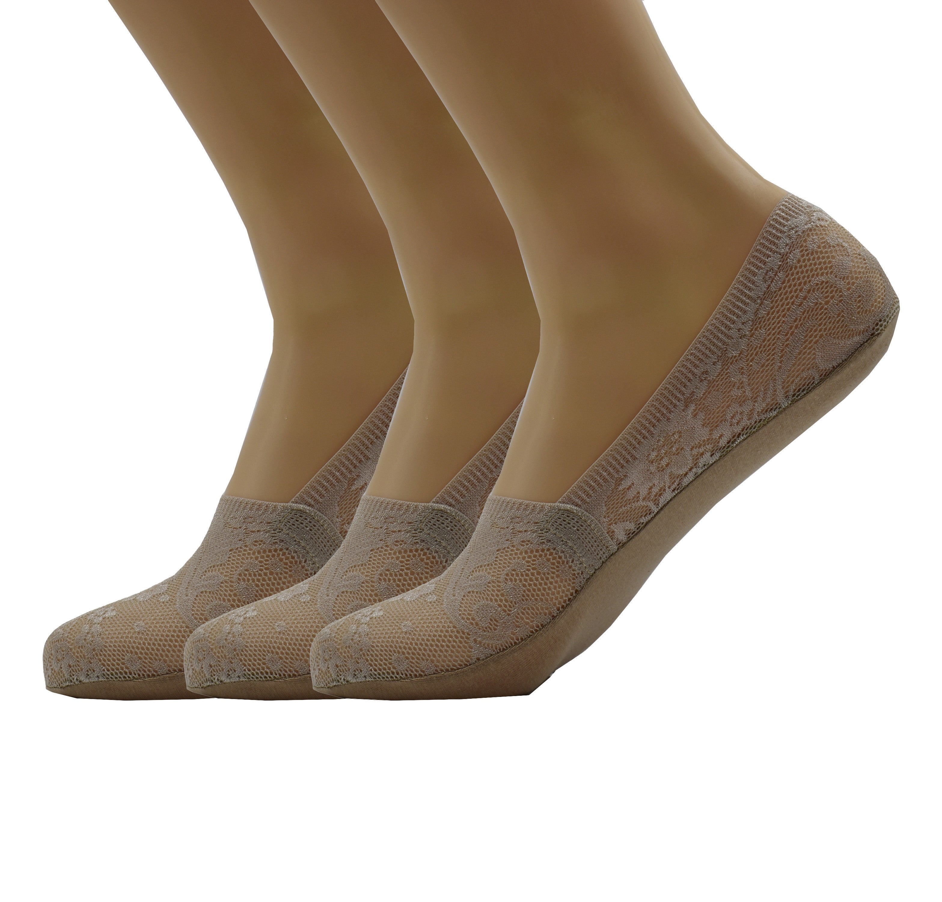 Malana Merino Light Grey Colour Women's & Girl's Anti-Skid Lace Socks Foot Cover/Footies Socks (Pack of 3)