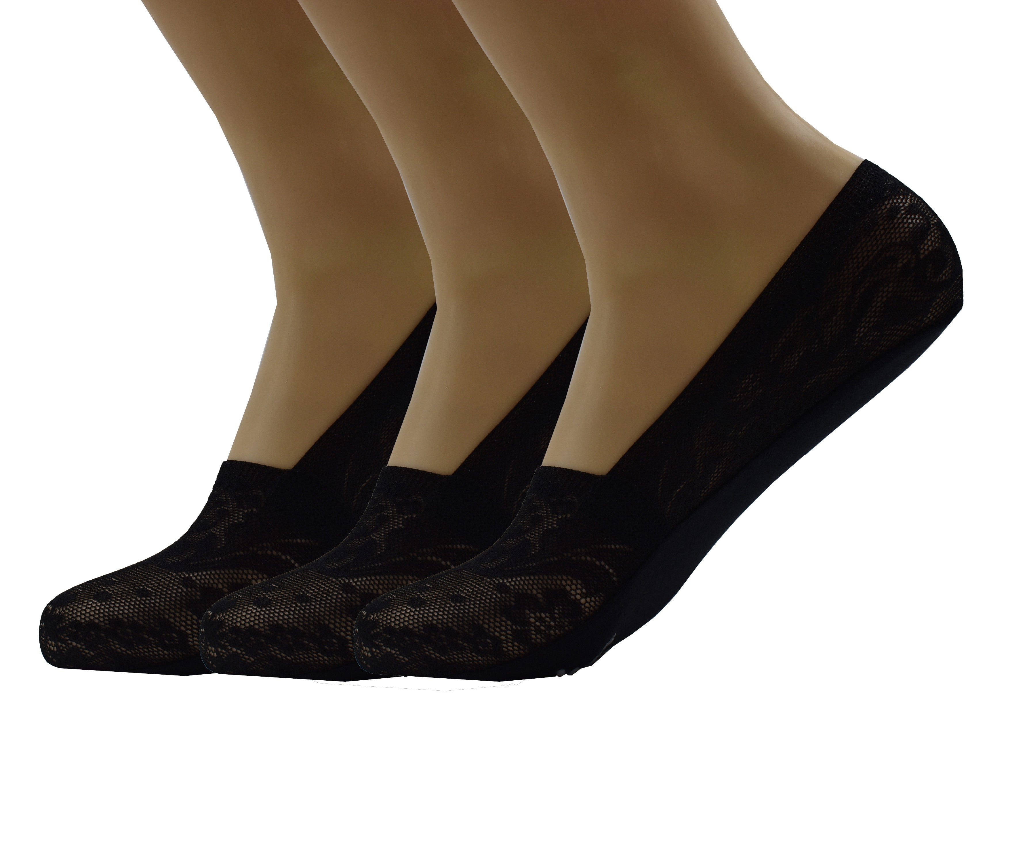 Malana Merino Black Colour Women's & Girl's Anti-Skid Lace Socks Foot Cover/Footies Socks (Pack of 3)